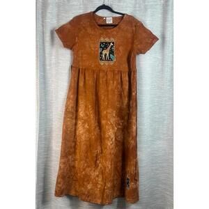 Vintage Cactus Bay Maxi Tie-Dye rust color Dress with Giraffe Print Size M